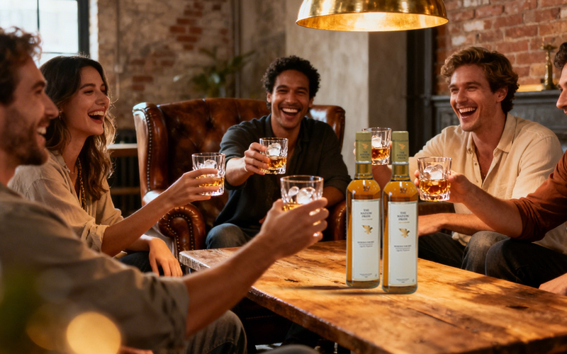 Elegant display of The Nation Pride Whisky Brand with whisky poured in crystal glass