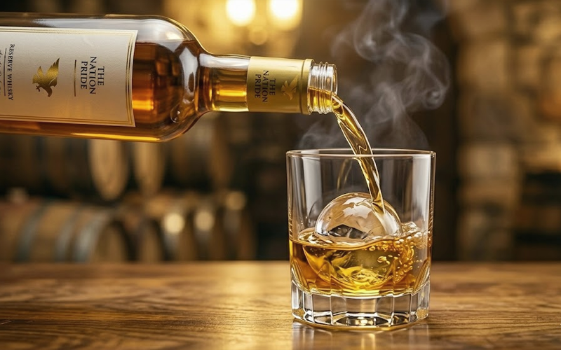 The Nation Pride Whisky bottle with elegant design and smooth finish