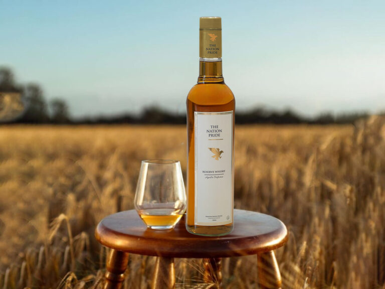 Close-up of TheNationPrideWhisky showing rich amber color and texture