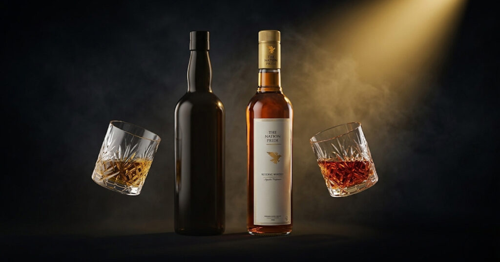 Premium The Nation Pride Whisky showcased among popular Indian whisky collection