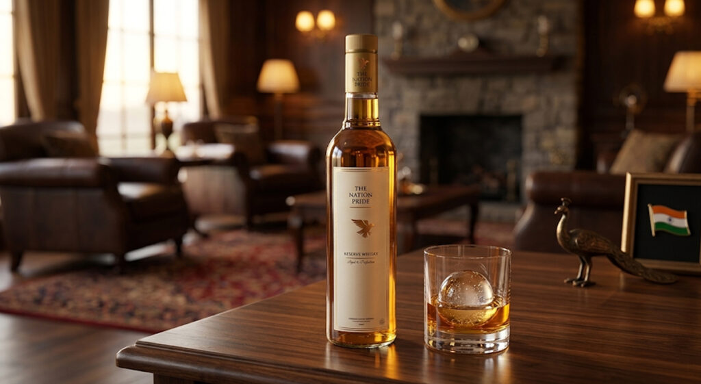 The Nation Pride whisky Indian best whisky premium bottle display