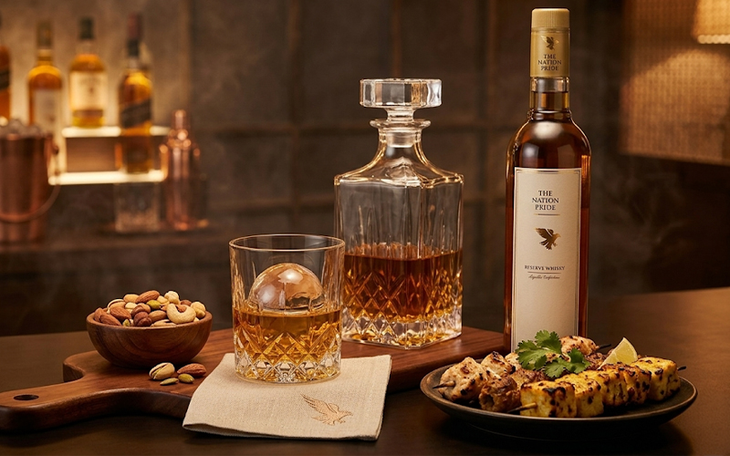 Classic bottle design of The Nation Pride whisky
