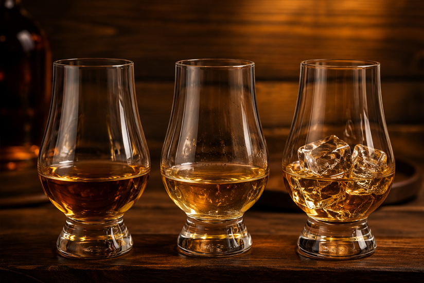 Person learning how to drink whisky from a tasting glass