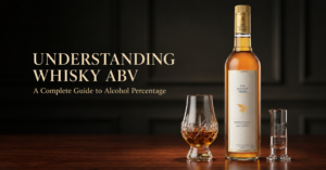Alcohol percentage in whisky explained with a whisky bottle and glass